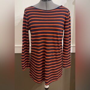 Stylus Navy Blue Striped Tunic Top Sz M Tee Shirt Boatneck Zipper Shoulder